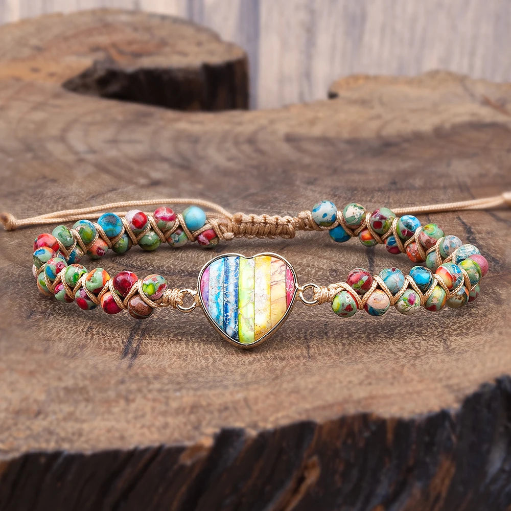 Jewelry Reiki Healing for Women Bracelet Natural Stone Heart String Handmade Braided Bracelets Emperor's Stone Wrap Bracelet