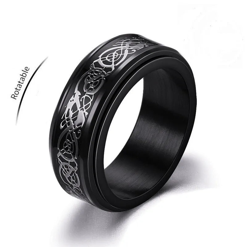 Viking Dragon Stainless Steel Anti Stress Rings Men Fidget Spinner Free Shipping Anti Anxiety Relaxing Rotating Ring Anillo