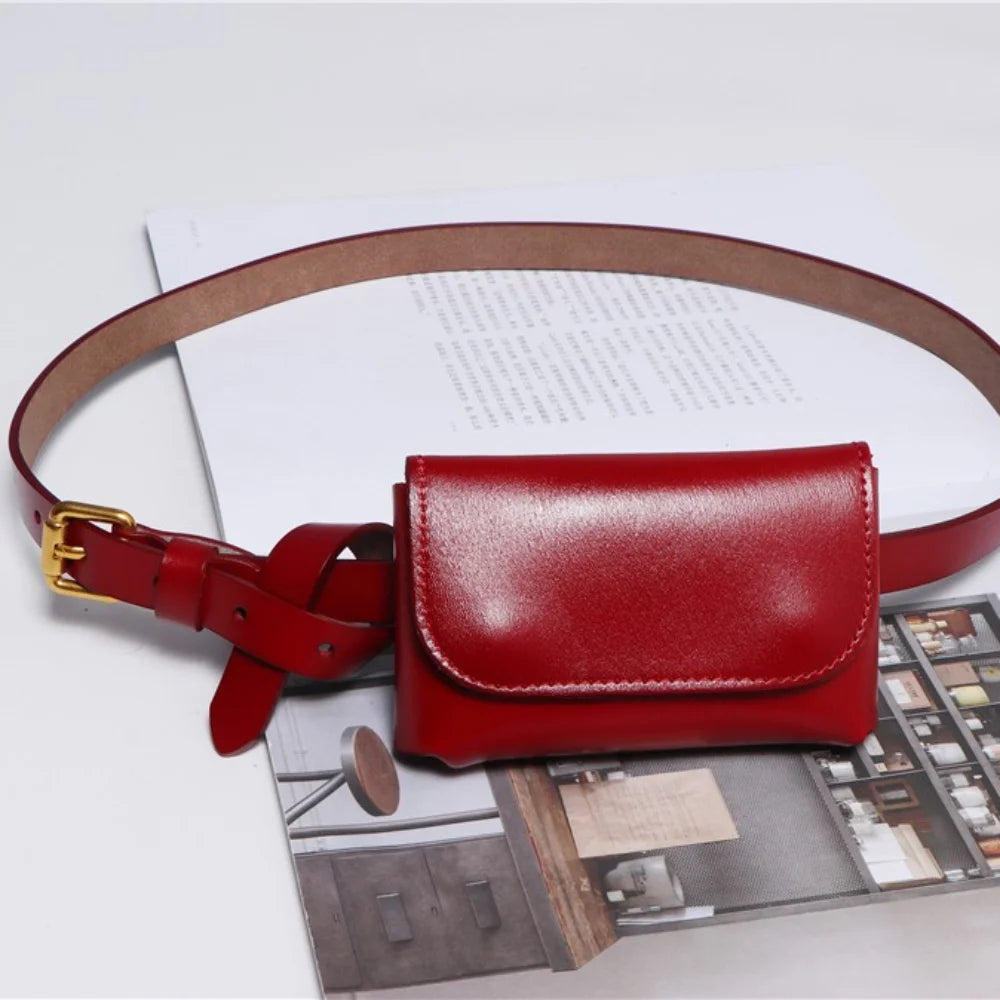 Genuine Leather Women's Thin Waistband Small Girdle Bag With Belt Korean Simple All-Match Decorative Dress Jeans Waist Belt