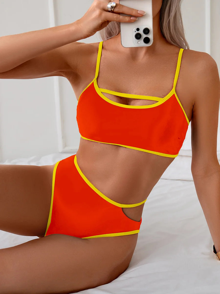 Cikini 2025 New Bikinis Set Sexy Backless Color Blocked Split Swimsuit Summer Beach Swimwear Bathing Suit For Women