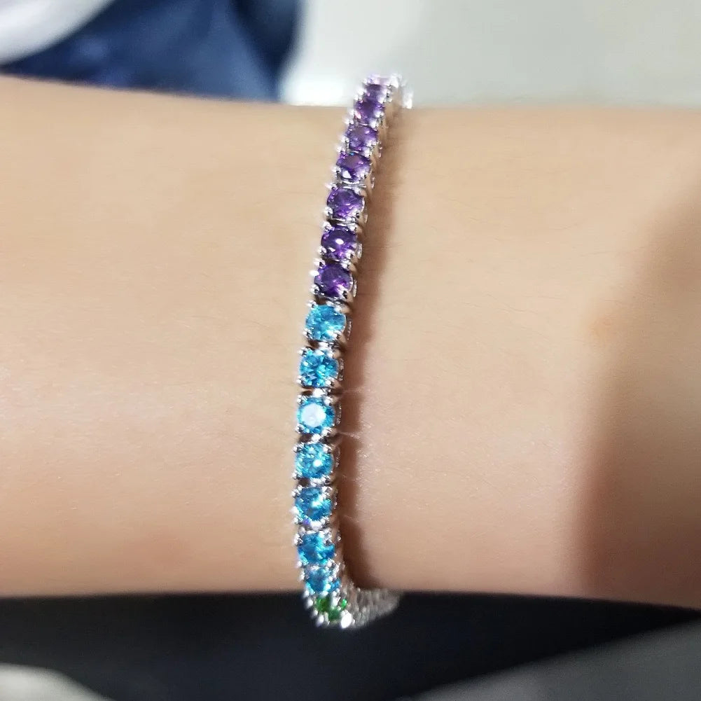 Pure Silver Rainbow Tennis Bracelet Pave 3.5MM Bling Rainbow Zircon 18K Gold Plated Beautiful Real 925 Fashion Exquisite Jewelry