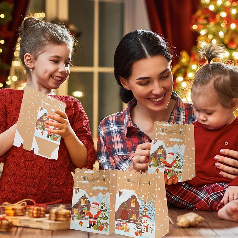 5-30Pcs Christmas Gift Box with rope Cartoon Santa Claus Candy Cookies Packaging Bag Christmas Party Home Decor New Year 2026