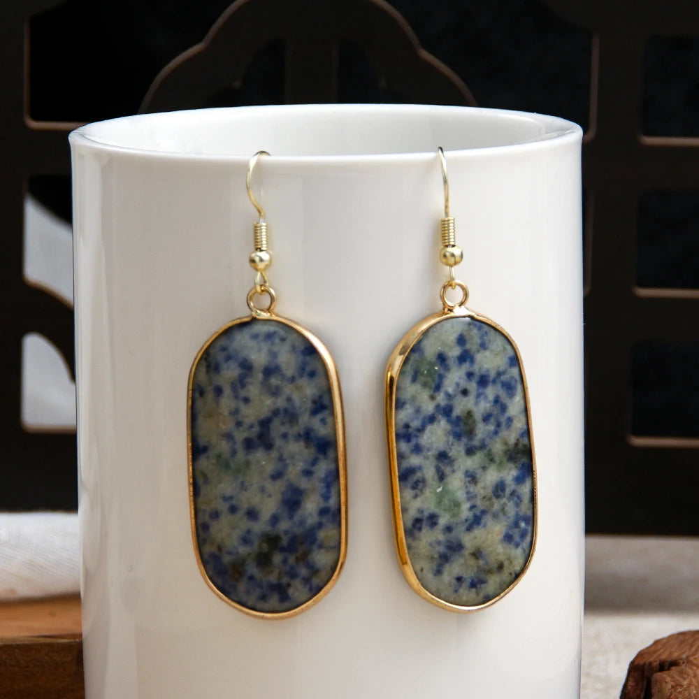 Hot Fashion Rectangle Natural Stone Earring Gary and Pink Women Drop Earrings