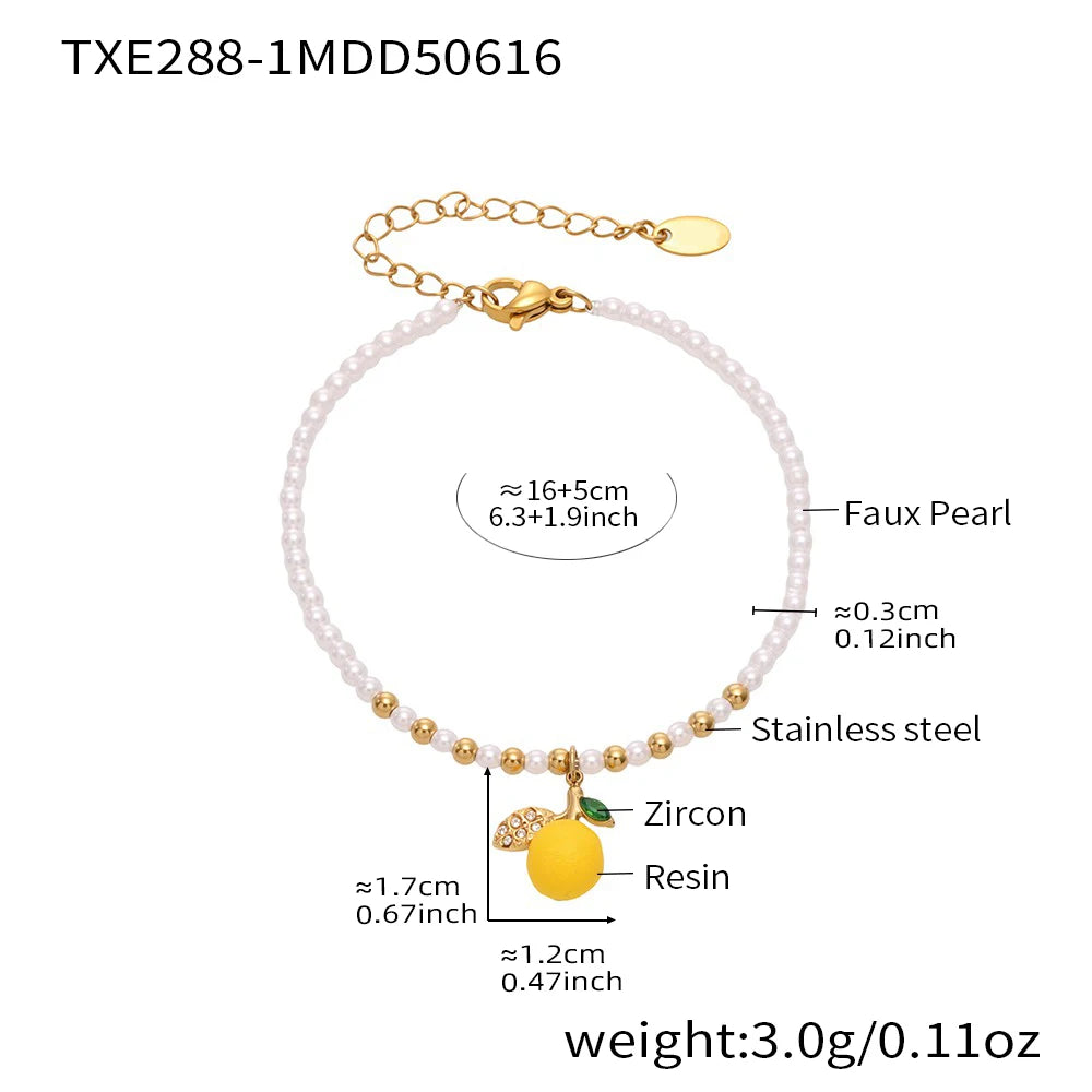Shell Beads Bracelet With Multi Lemon Charms For Women Handmade Beaded Bracelets Matching Earrings Necklace Cute Jewelry Sets