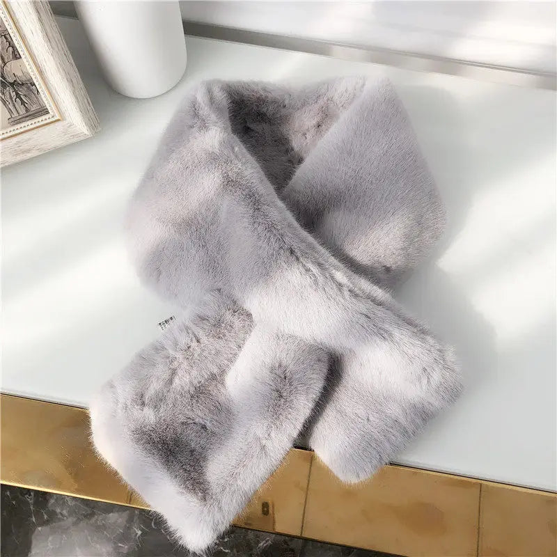 FAITOLAGI Korean Winter Faux Rabbit Fur Women Scarf Soft Plush Snood Scarves Solid Color Neck Collar Warmer Stuff Christmas Gift