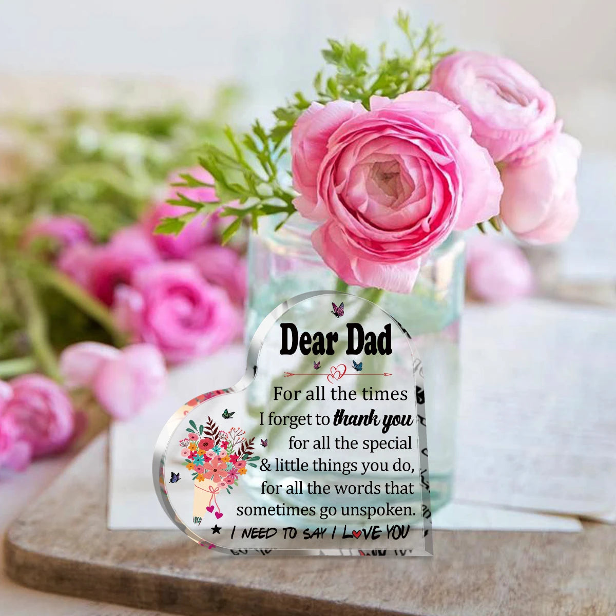 Birthday Gifts For Father Thank You Dad Gifts for Father's Day From Son Daughter Acrylic Heart Desk Plaque Sign For Table Decor