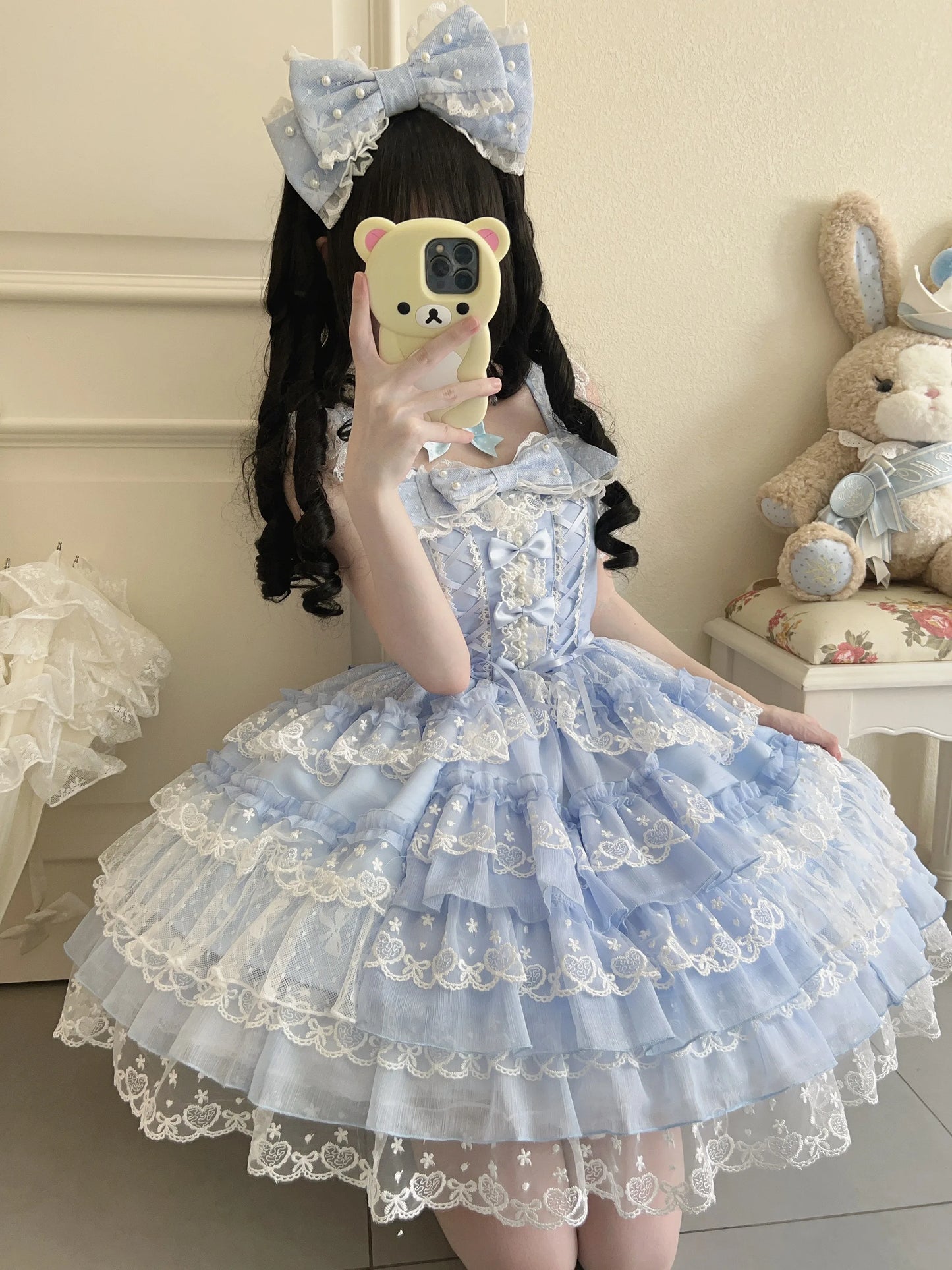 Original Design Lolita Jsk Suspender Dress Sweet Girl Women's Long Sleeve Inner Shirt Cute Princess Sling Cake Dress with Cape