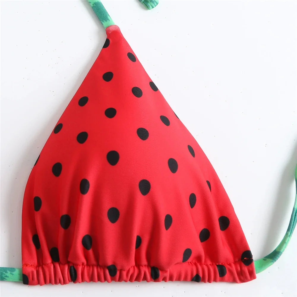 Watermelon Print Swimwear String Halter Triangle Thong Micro Bikini 2025 Sexy Swimsuit Women Brazilian Bikinis Sets Beach Wear