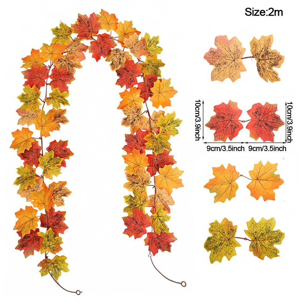 Thanksgiving Decorations Fall Maple Vine Garland Artificial Autumn Fall Foliage Garland Wedding Fireplace Decor Halloween Party