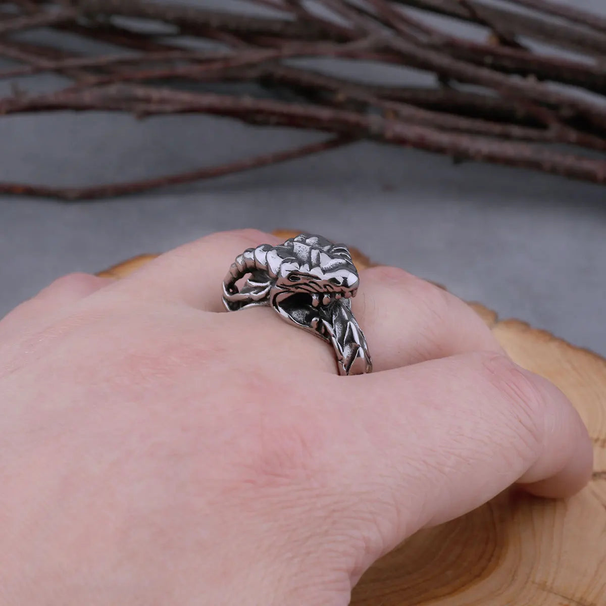 Stainless Steel Viking Ouruboros Self Devourer Dragon Ring Ring Men's Fashion Vintage Animal Dragon Ring Viking Jewelry Gift