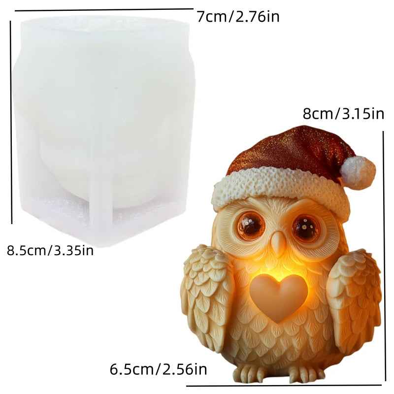 Love Owl Candle Silicone Mold Wear Christmas Hat Owl Resin Mold Christmas Heart Owl Gypsum Mould Craft Molds Christmas Gift