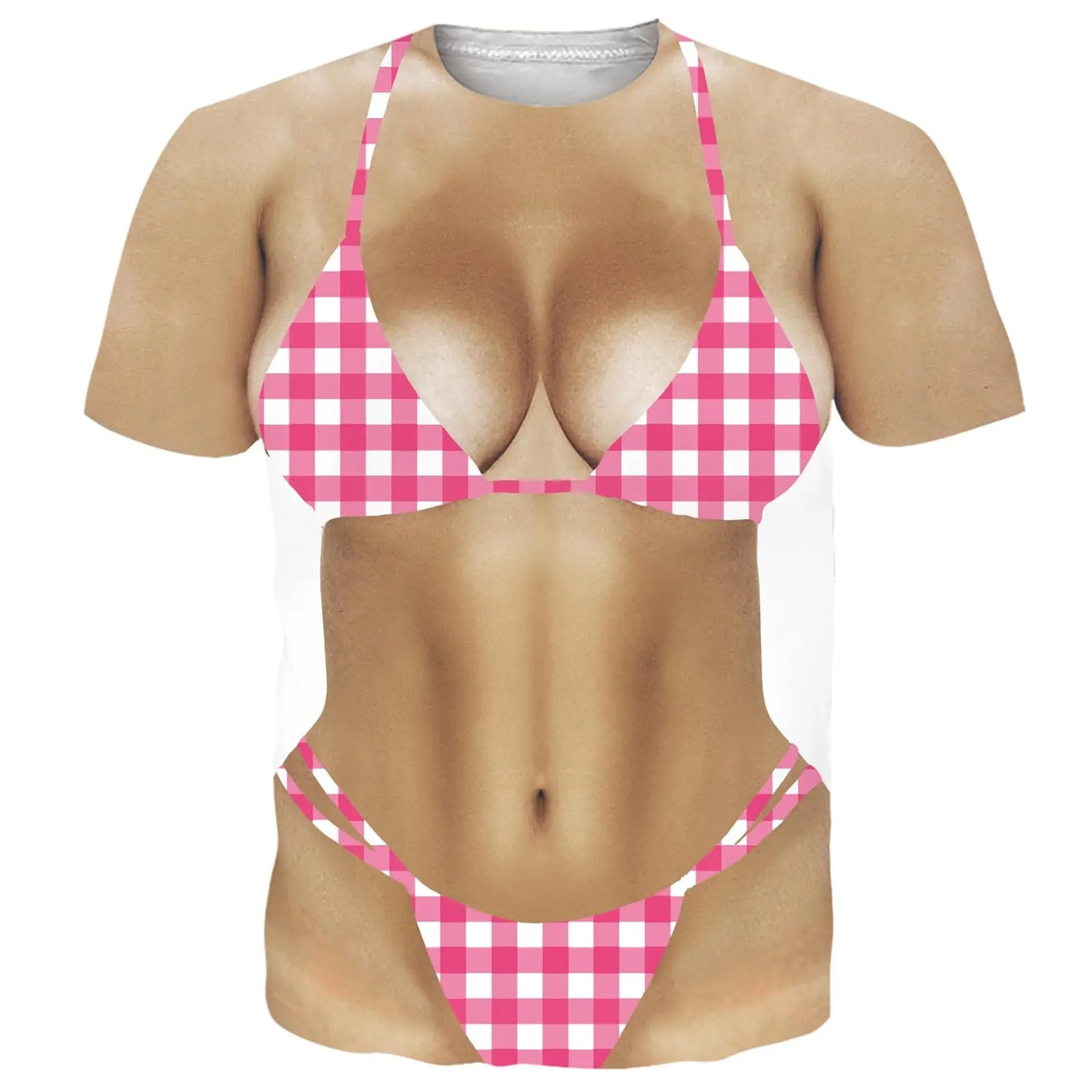 Bikini T-Shirt For Women Men Funny Fake Abs Muscle Shirts Casual Short Sleeve Crew Neck Tee Unisex All Body Print Pull On Shirt