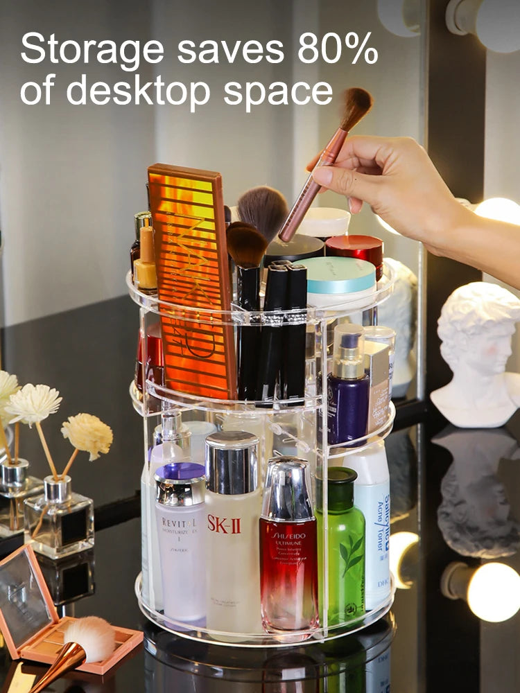 360 Degree Rotating Cosmetic Storage Rack Adjustable Layer Cosmetic Storage Rack With Slot Top Rotating Skincare Device