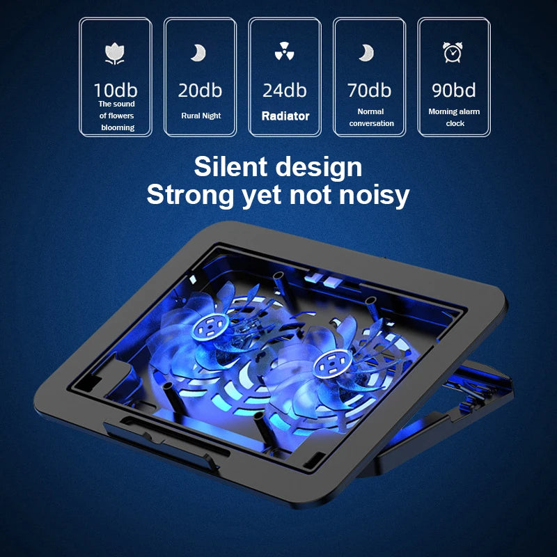 7 Height Adjustable Air-cooled Cool Wind Gaming Laptop Cooler Large Size for 12-17'' Tablet Notebook Cooling Pad 1200 RPM 2 Fans