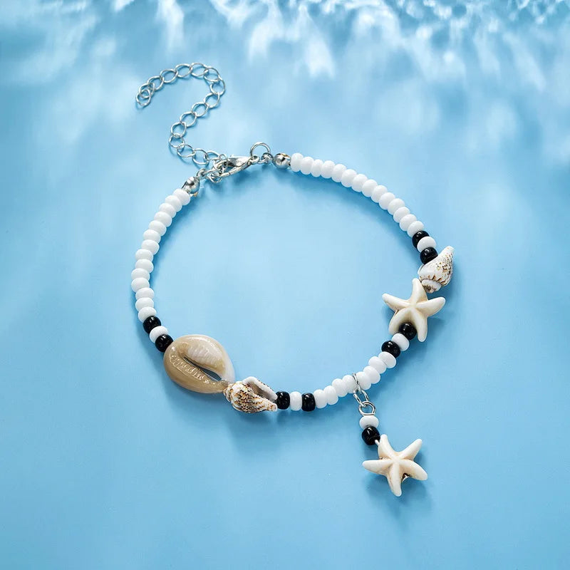 Shell Starfish Anklets for Women Bohemian Anklet Leg Rice Beads Bracelet Handmade Foot Chain Boho Jewelry Sandals Gift