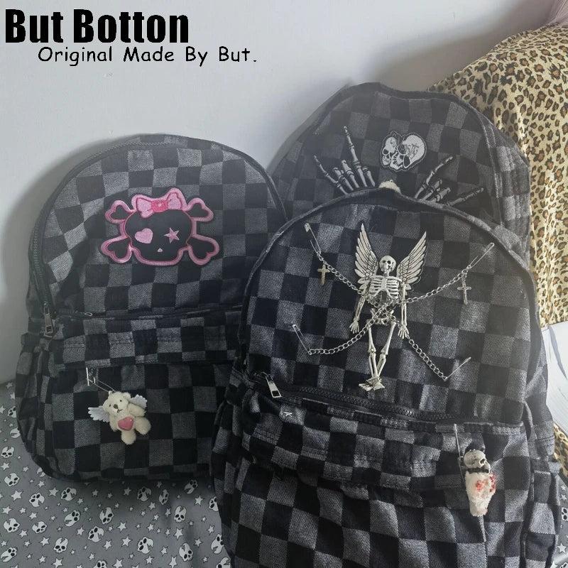 Men Women Streetwear Backpack large capacity Skull homestay y2k versatile hot girl goth punk bag student skeleton schoolbag