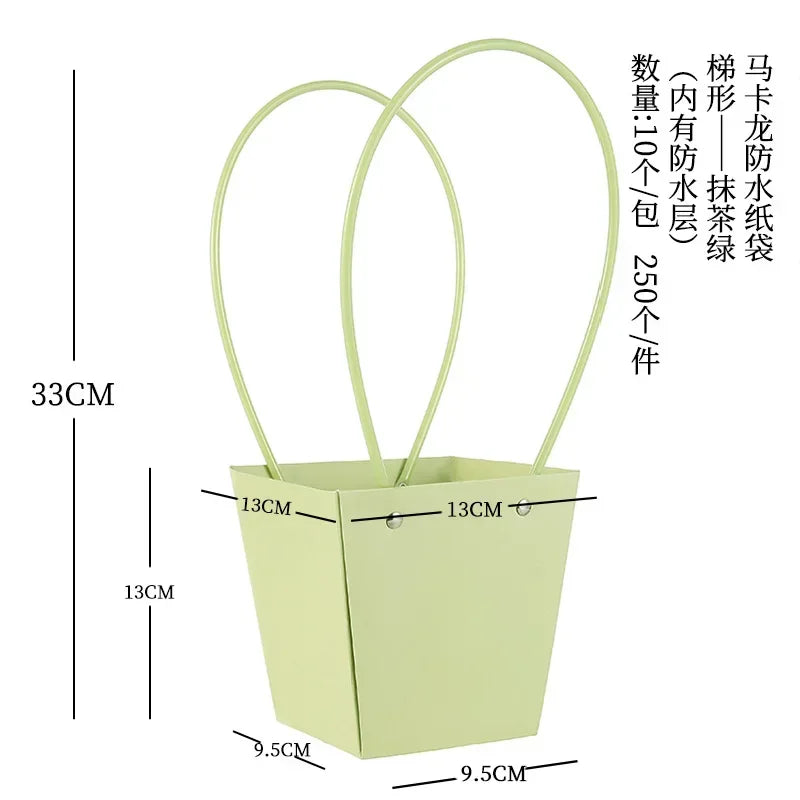 10pcs Christmas Gift Flower Kraft Paper Handbag Flower Arrangement Portable Box Rectangular Trapezoidal Flower Handheld Gift Box