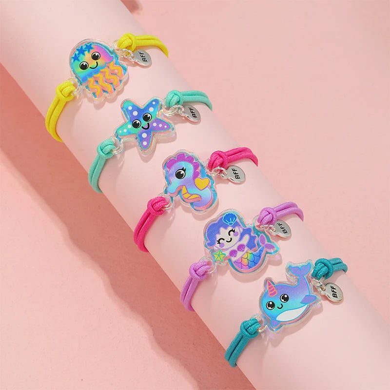 5Pack Cute Unicorn Donut Rainbow Bear Butterfly Charm Elastic Rope Bracelet for Girl Hairband Use Friendship BFF Gifts