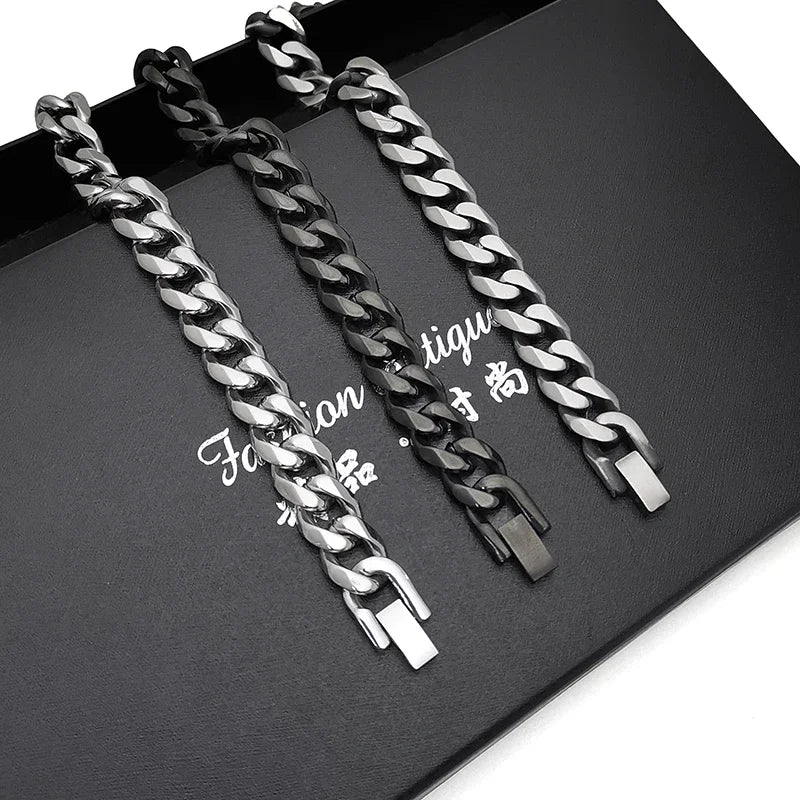Black Bracelet Men's Accessories Cuban Hip Hop Bracelet Chain Fashion Stainless Steel Men's Chain Gift Vintage Bracelet Jewelry