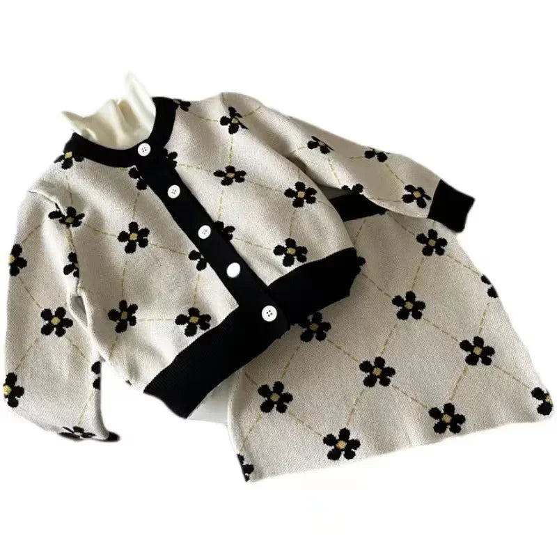 2024 Girls Sweater Set Little Girl Fashion Toddler Korean Style Top+Skirt Two-piece Sets Kids Party Cute Cotton Autumn Clothing