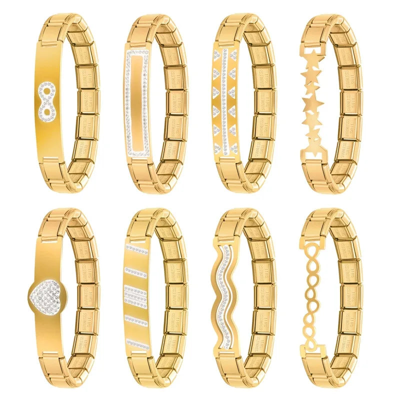 New Fashion Women Romantic Heart Star Zircon 9MM Width Stainless Steel Bracelet Bangle Girls Wedding Christmas Gift Jewelry