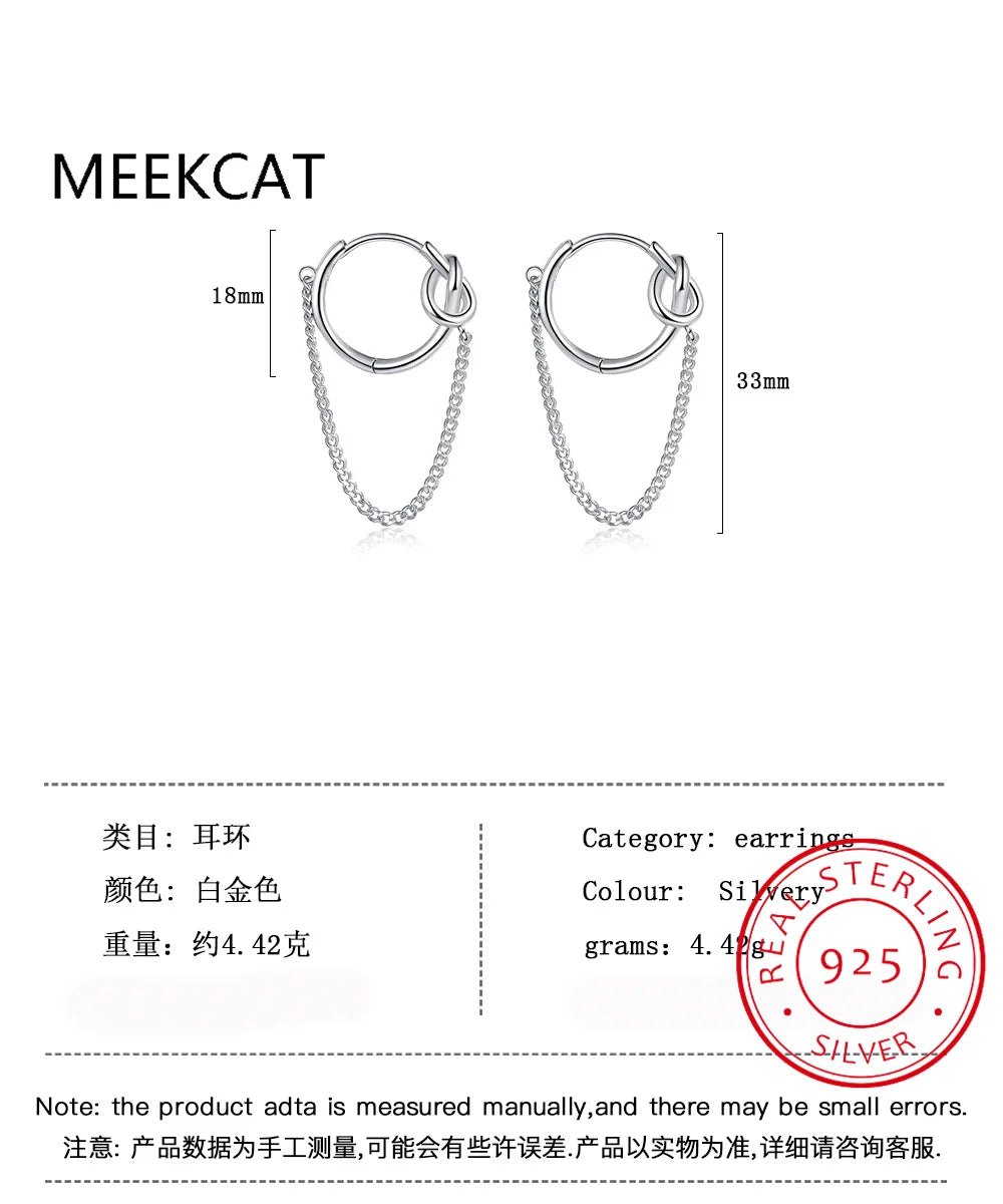 925 Sterling Silver Rope Knot Tassel Hoop Earrings Chain Tie A Knot Design Earrings for Women 925 Stylish Jewelry Gift