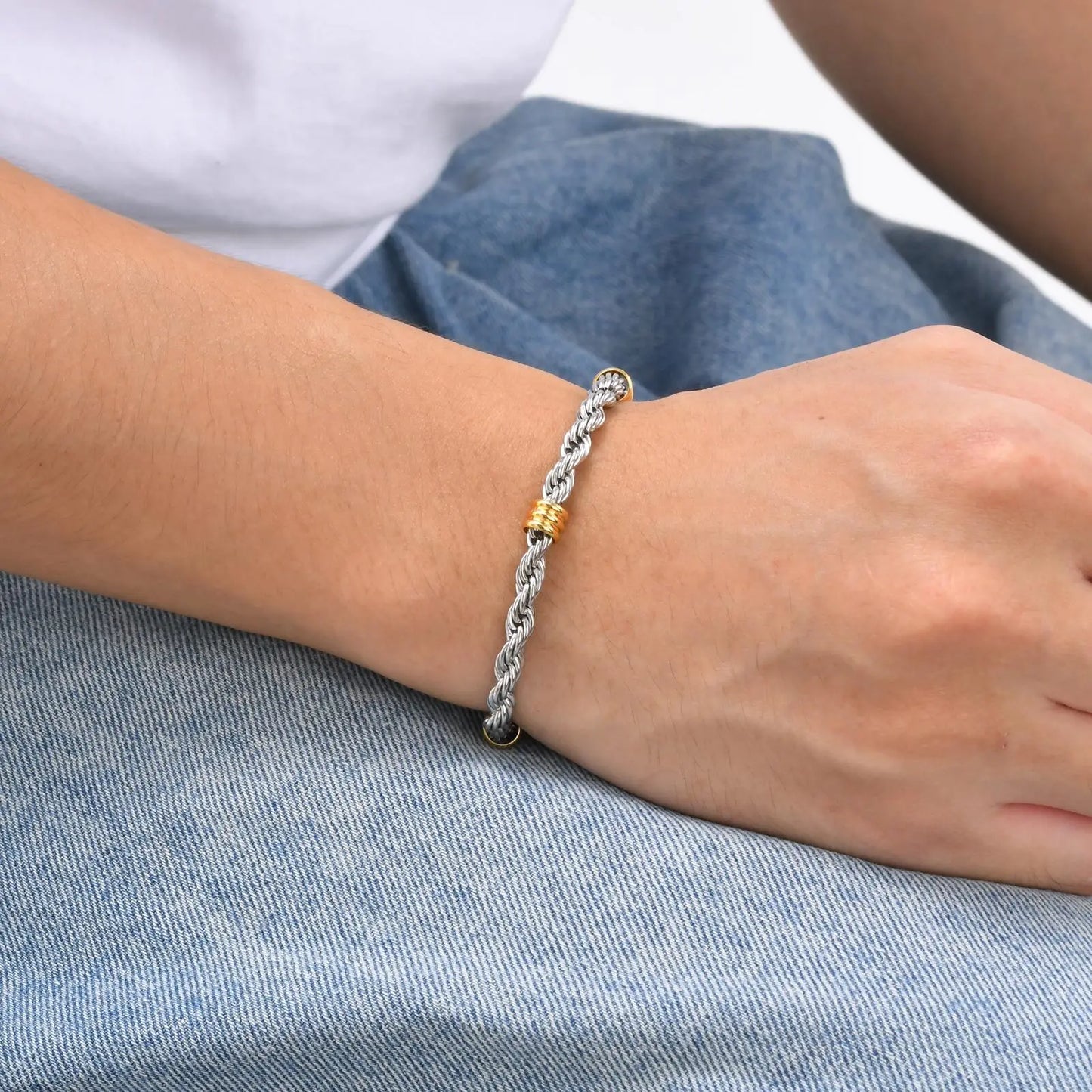New Stainless Steel Bracelets for Men Boys,Gold Silver Color Twisted Rope Chain NK Chain,Birthday Anniversary Gifts for Him
