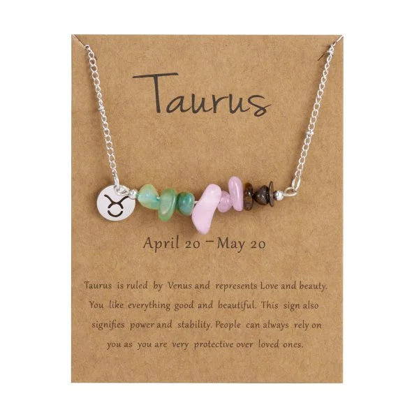 Stainless Steel 12 Zodiac Signs Constellation Charm Natural Crushed Stone Beaded Necklace for Men Women Couples Choker Virgo