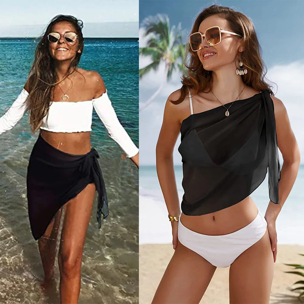 Women Long  Print Sarongs Swimsuit Coverups Beach Bikini Wrap Sheer Long Skirt Chiffon Scarf Cover Ups for Swimwear
