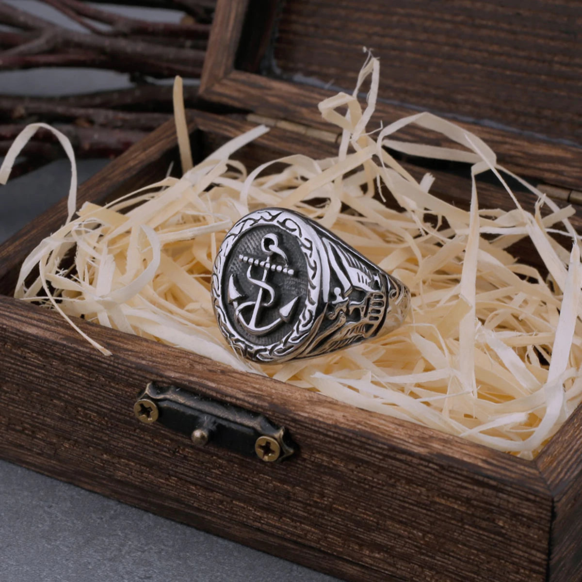 Men's Stainless Steel Viking Anchor Ring Ring Crow Vintage Personality Ring Viking Jewelry Gift One Piece Dropshipping