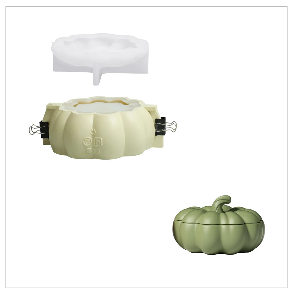 Nicole Flat Pumpkin Candle Jar Molds for Concrete Halloween Jesmonite Silicone Mould DIY Gifts Home Decor