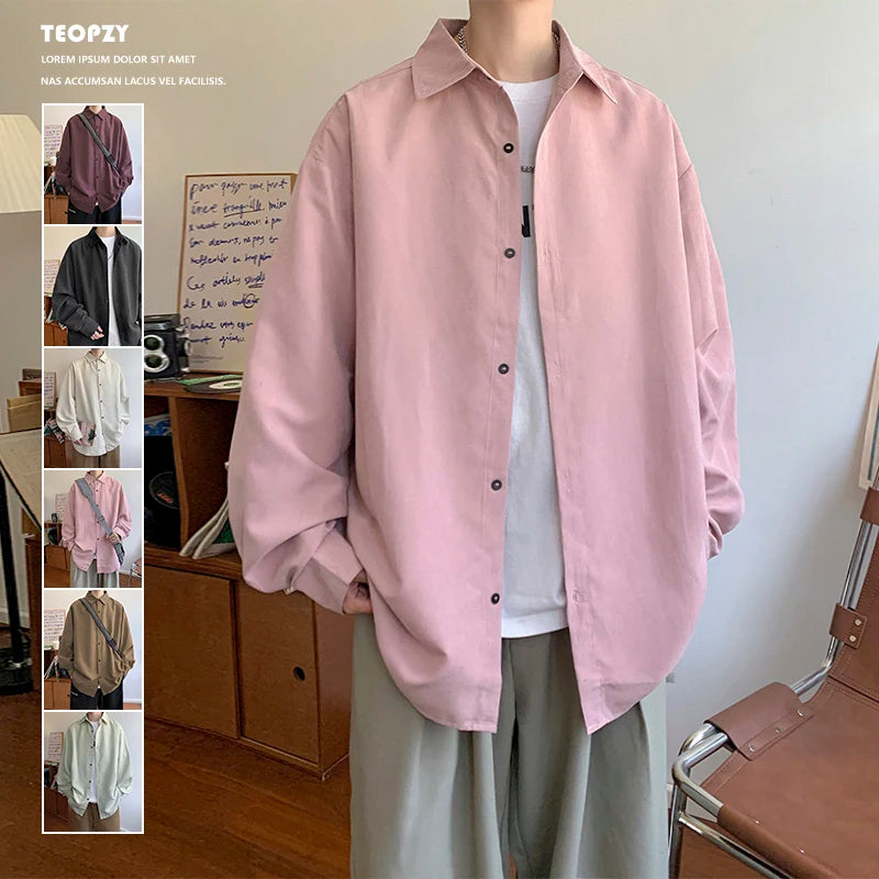 Shirt Men Solid Long Sleeved Shirt For Men Korean Fashion Shirts Baggy Business Casual Single Breasted Shirt Harajuku Oversized