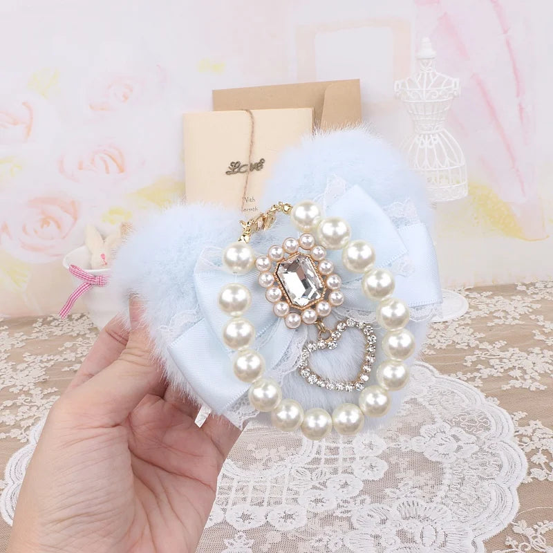 Romantic Bag Ornament Plush Heart Pearls  Keychain Bag Decor Keyring Sweet Ita Bag Pendant Handmade Bow Accessories Keychain