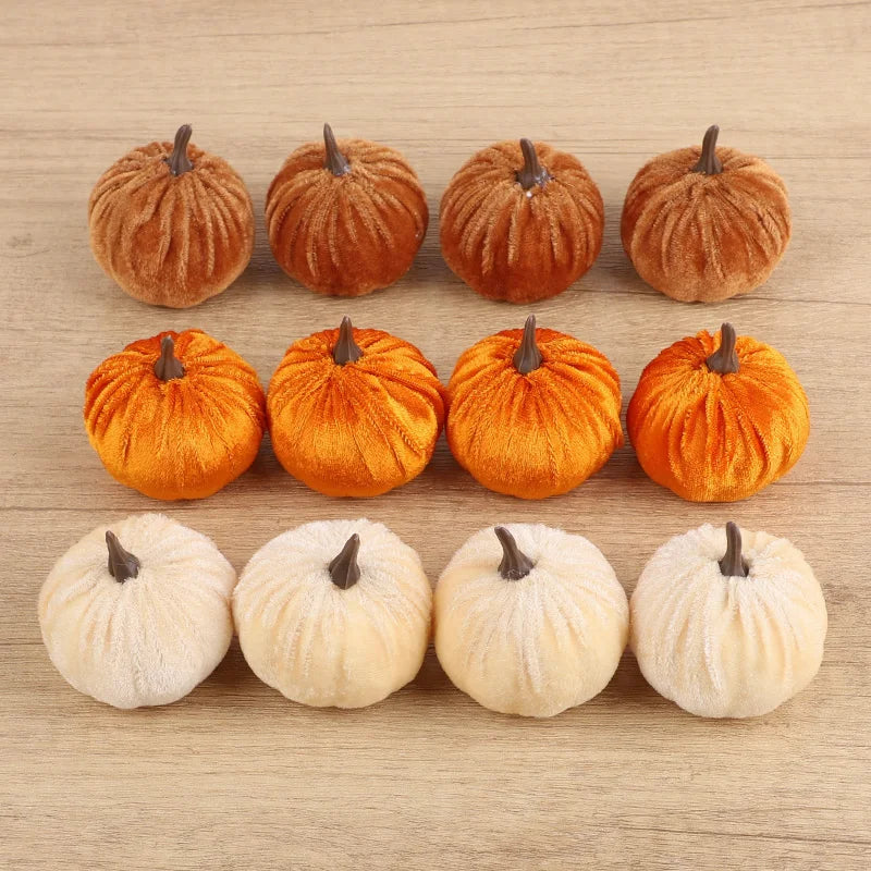 1set Artificial Flannel Pumpkin Models for Autumn Fall Thanksgiving Halloween Party Table Decoration Home DIY Craft Wreath Gifts