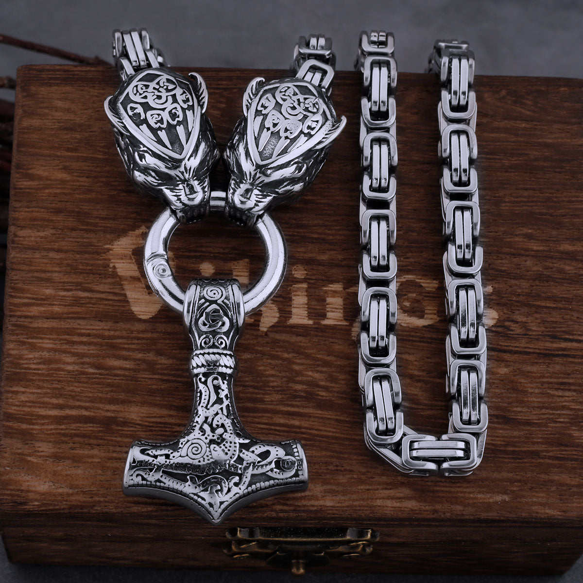 Viking Personality Bear Claw Wolf Head Necklace Stainless Steel Thor's Hammer Pendant Men's Popular Jewelry Necklace
