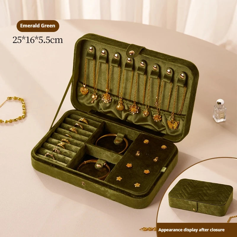 Flannel jewelry storage box Large capacity retro jewelry storage box Earrings Necklace storage box