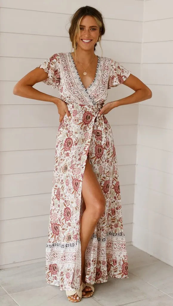 2024 Summer Leisure Hot Sale Holiday Printed Dress Sexy Long Dress Women's Wear