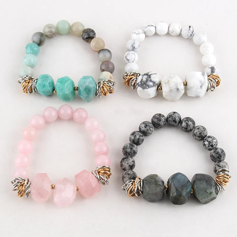 Fashion 10mm Popular Beautiful Women Natural Elastic Bracelet Chain Stretch Big Punk Stone Bead Bracelet