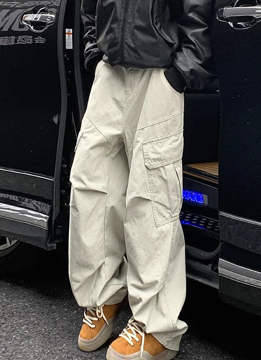 Spring Big Pocket Men's Cargo Pants Japanese Y2k Harajuku Loose Straight Wide Leg Trousers Baggy Pants Man Hip Hop Sweatpants