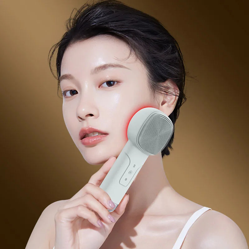 6 in 1 Sonic Facial Cleansing Brush with Thermal Function, Waterproof Skin Cooling Massager, Silicone Facial Cleansing Device