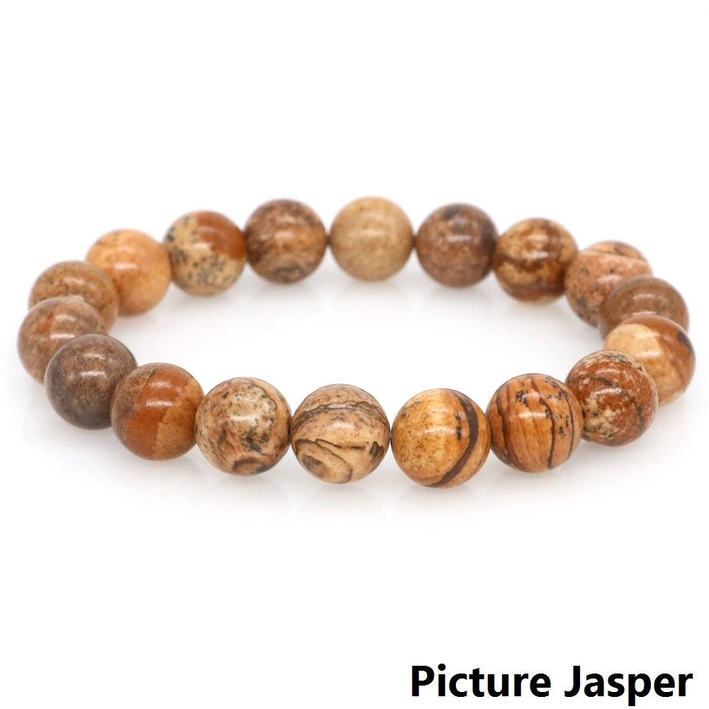 Women Men Bracelet Natural Rainforest Jasper Crystal Round Beads Wrist Chain Chakra Healing Energy Stretch Charm Strand Jewelry