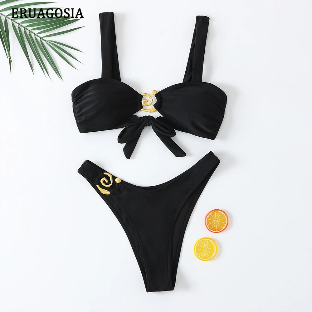 Sexy Bikini Swimwear Women 2025 Swimsuit Solid Bandeau Bikinis Sets 2 Piece Beach Bathing Suit Female Beachwear maillot de bain