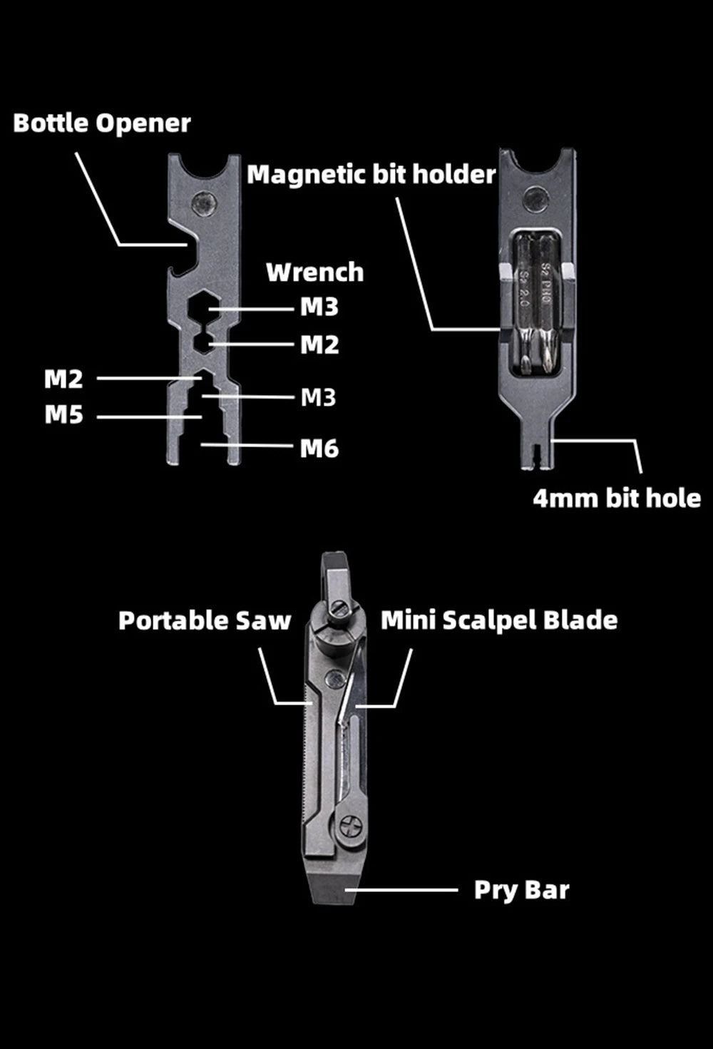 EDC TItanium Alloy with Titanium Key Ring Pry Bar Screwdriver Bottle Opener Handle Multi-tool profession Portable Outdoor Tools