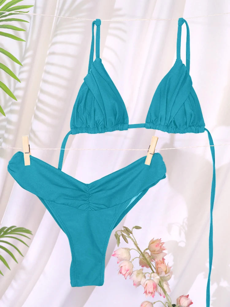 Miyouj New Swimsuit Solid Color Bikinis 2024 Two Piece Suit Women Swimwear Bandage  Bathsuit Low Waist Bathwear Triangle Biquini