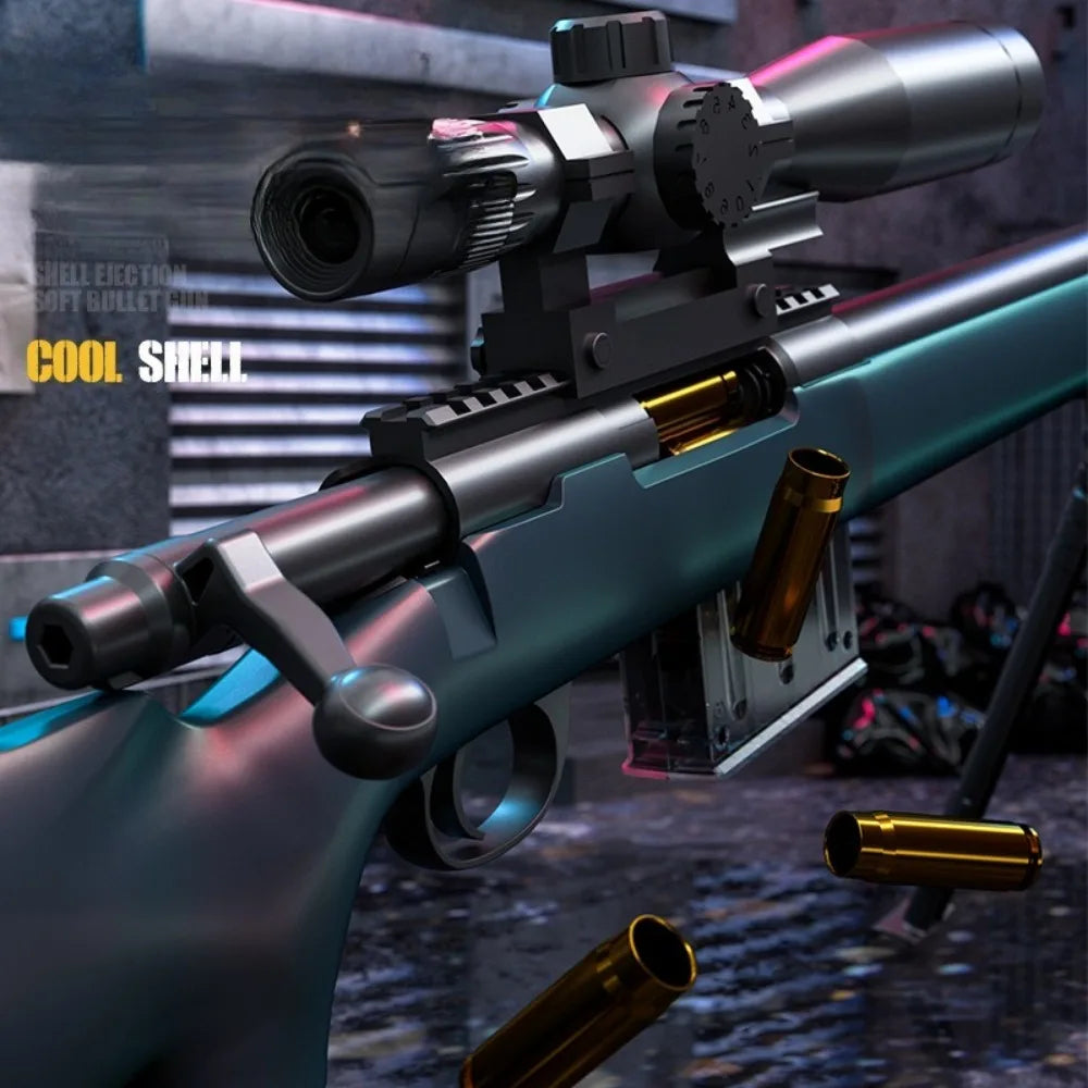 AWM Shell Soft-Bullet Gun Can Be Fired Toy Gun Manually Loaded Outdoor Combat Sniper Rifle Model Christmas Gift for Boy Adult