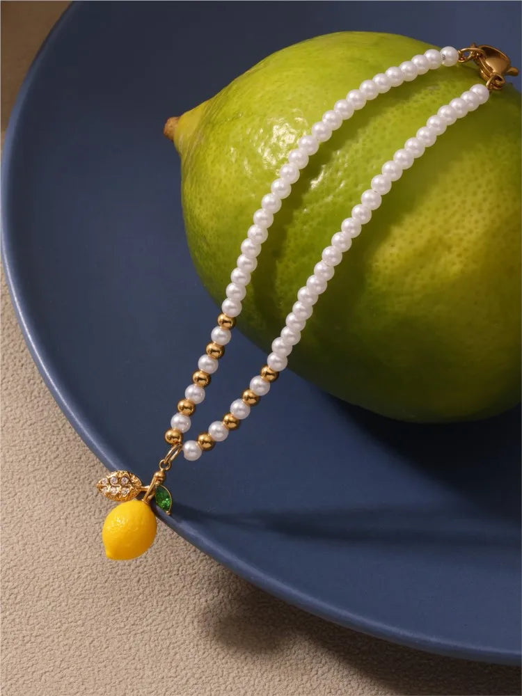 Shell Beads Bracelet With Multi Lemon Charms For Women Handmade Beaded Bracelets Matching Earrings Necklace Cute Jewelry Sets