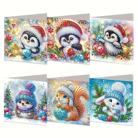 6-piece Diamond Painting Christmas Card Set - Christmas Gift, perfect for sending warm wishes to family and friends
