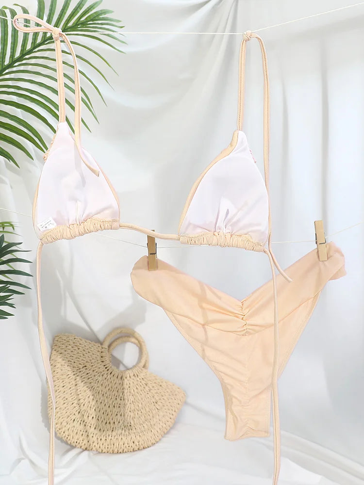 Miyouj New Swimsuit Solid Color Bikinis 2024 Two Piece Suit Women Swimwear Bandage  Bathsuit Low Waist Bathwear Triangle Biquini