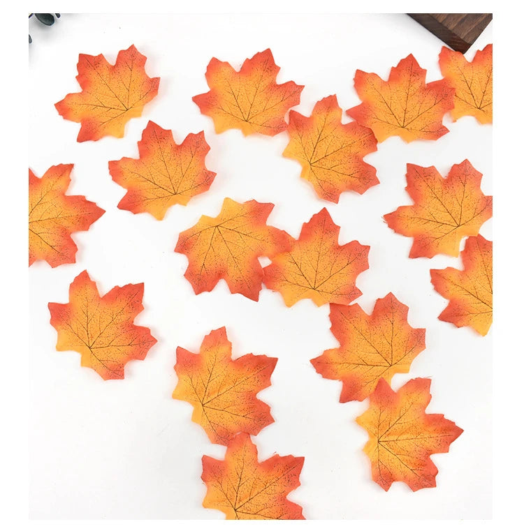 50/100/200Pcs Artificial Silk Maple Leaves Fabric Tree Leaf DIY Halloween Thanksgiving Day Multicolor Autumn Fall Party Decors