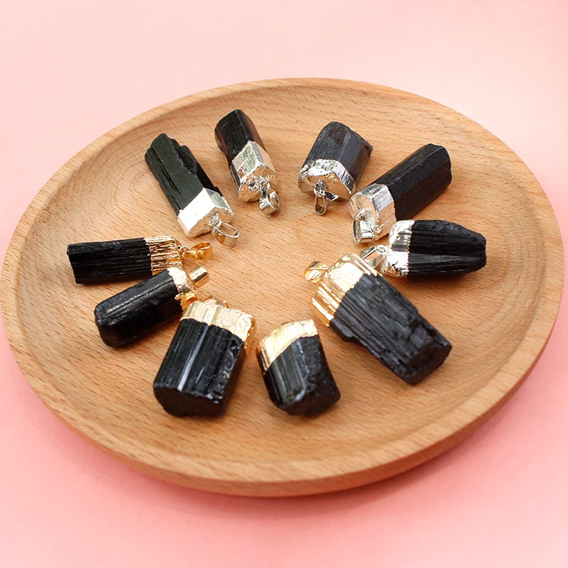 Irregular Raw Black Tourmaline Pendant Rough Energy Chakra Jewelry For Woman And Man Gift Necklace Making
